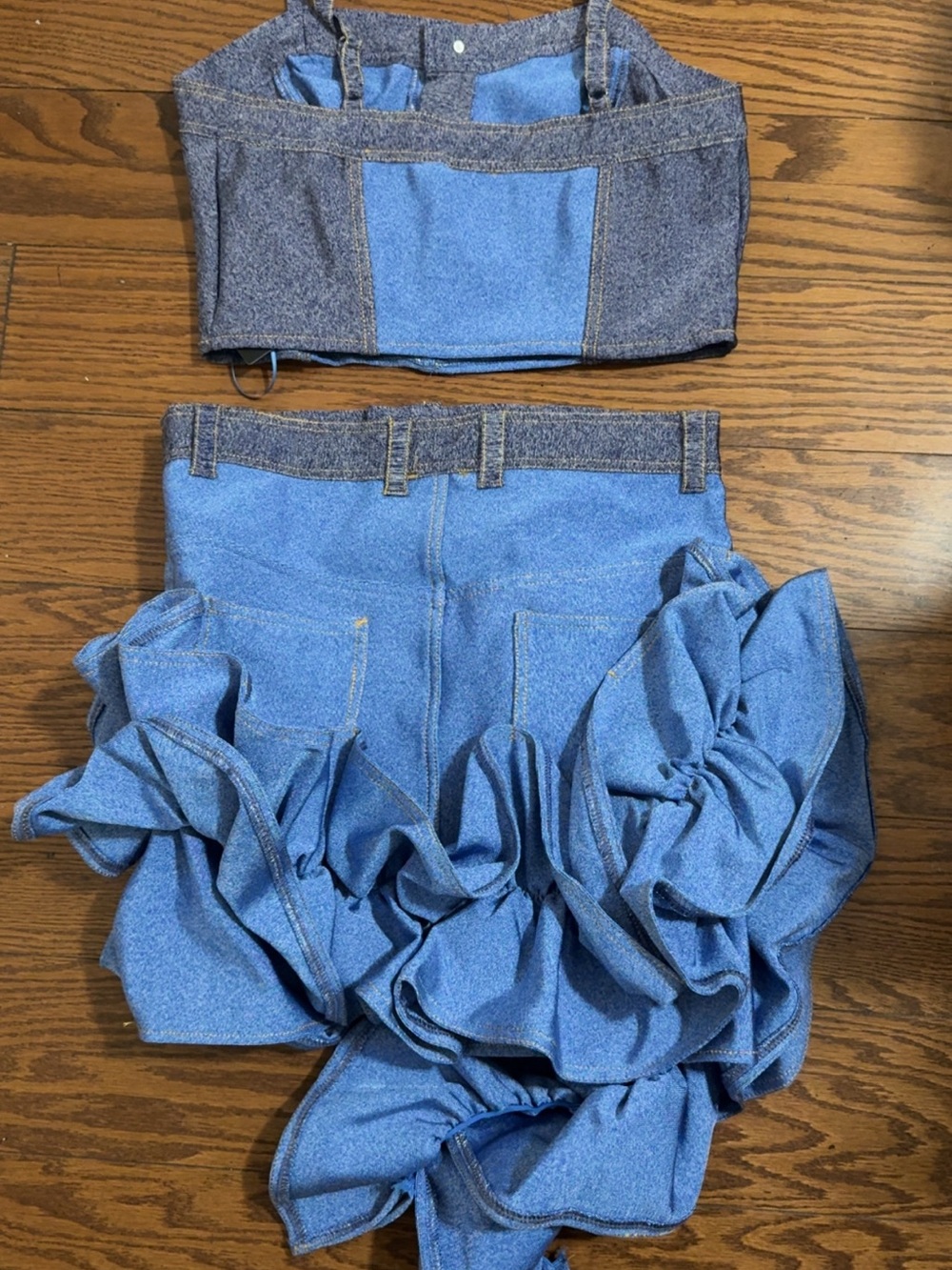 Blue Ruffled Denim-Style Mini Skirt Set - Picture 4 of 6
